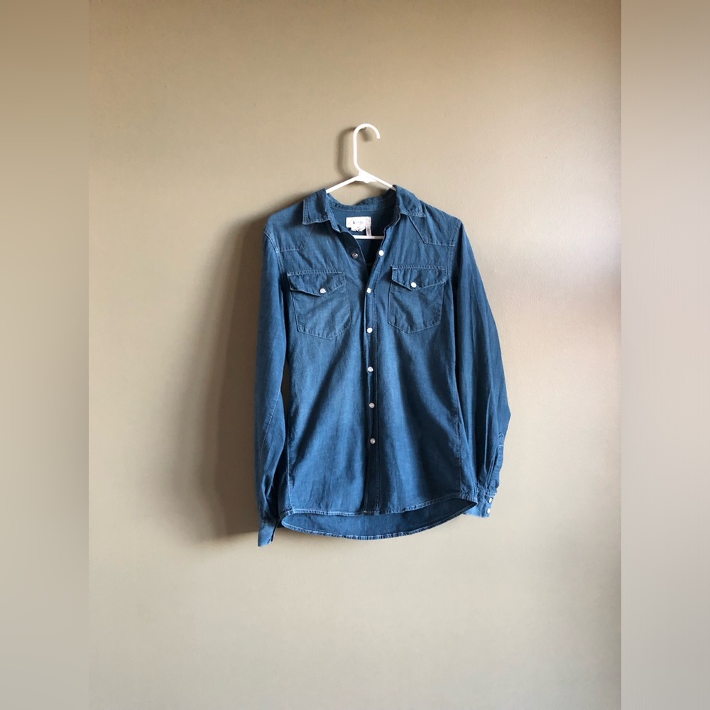 H&M Women’s Denim Cotton Blue Button-Up Shirt Size XS